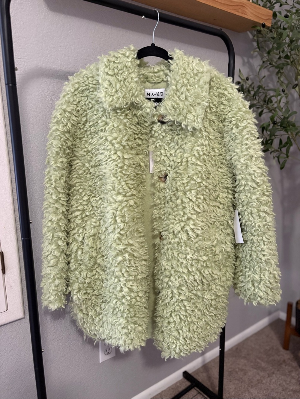 NWT NA-KD Light Green Teddy Oversized Jacket